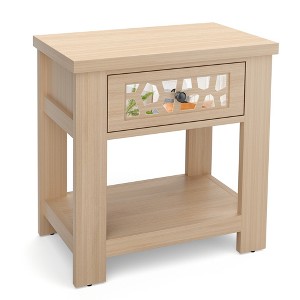 Tangkula Side End Table Nightstand w/ Drawer Wood for Living Room Bedroom Rustic - 1 of 4