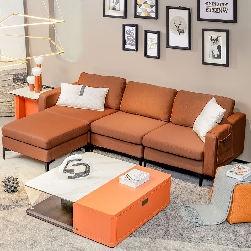Costway Modular L-shaped 3 Seat Sectional Sofa w/ Reversible Chaise & 2 USB Ports, 3 of 11