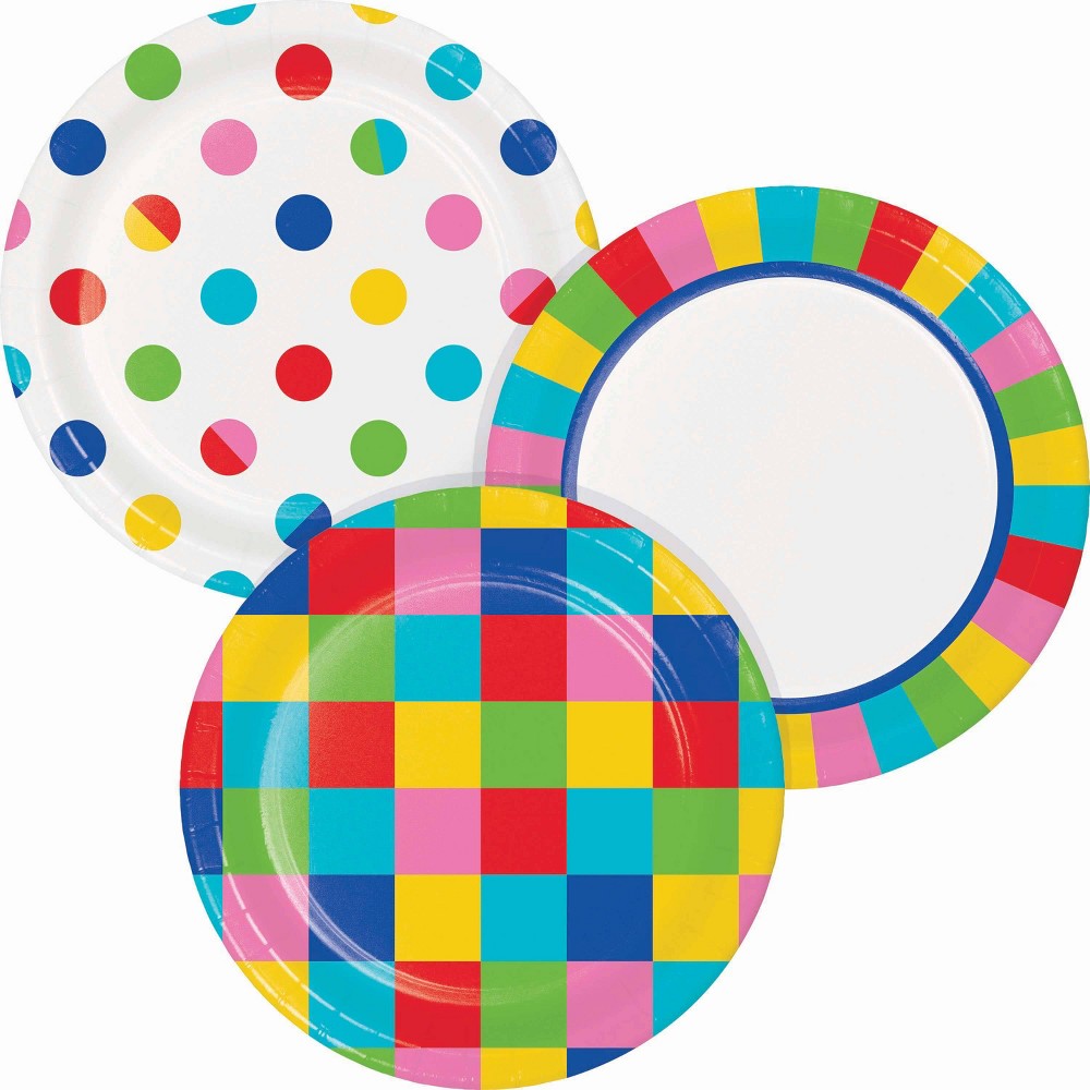 Say Hooray! Bright Vibes Assorted Dessert Party Disposable Paper Plates 7" - 32ct