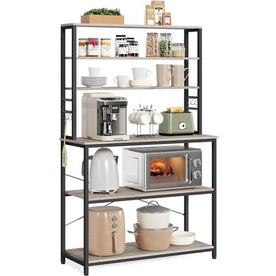 VASAGLE Coffee Bar, Bakers Rack for Kitchen with Storage, 6-Tier Kitchen Shelves with 6 Hooks, Microwave Stand, Industrial