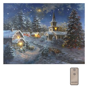 Lumabase Battery Operated Lighted Wall Art with Remote Control Winter Village - 1 of 4