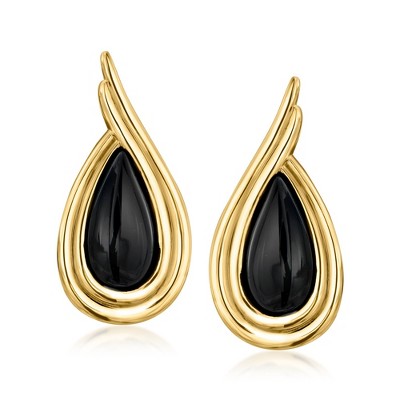 Ross-Simons Onyx Teardrop Earrings in 18kt Gold Over Sterling