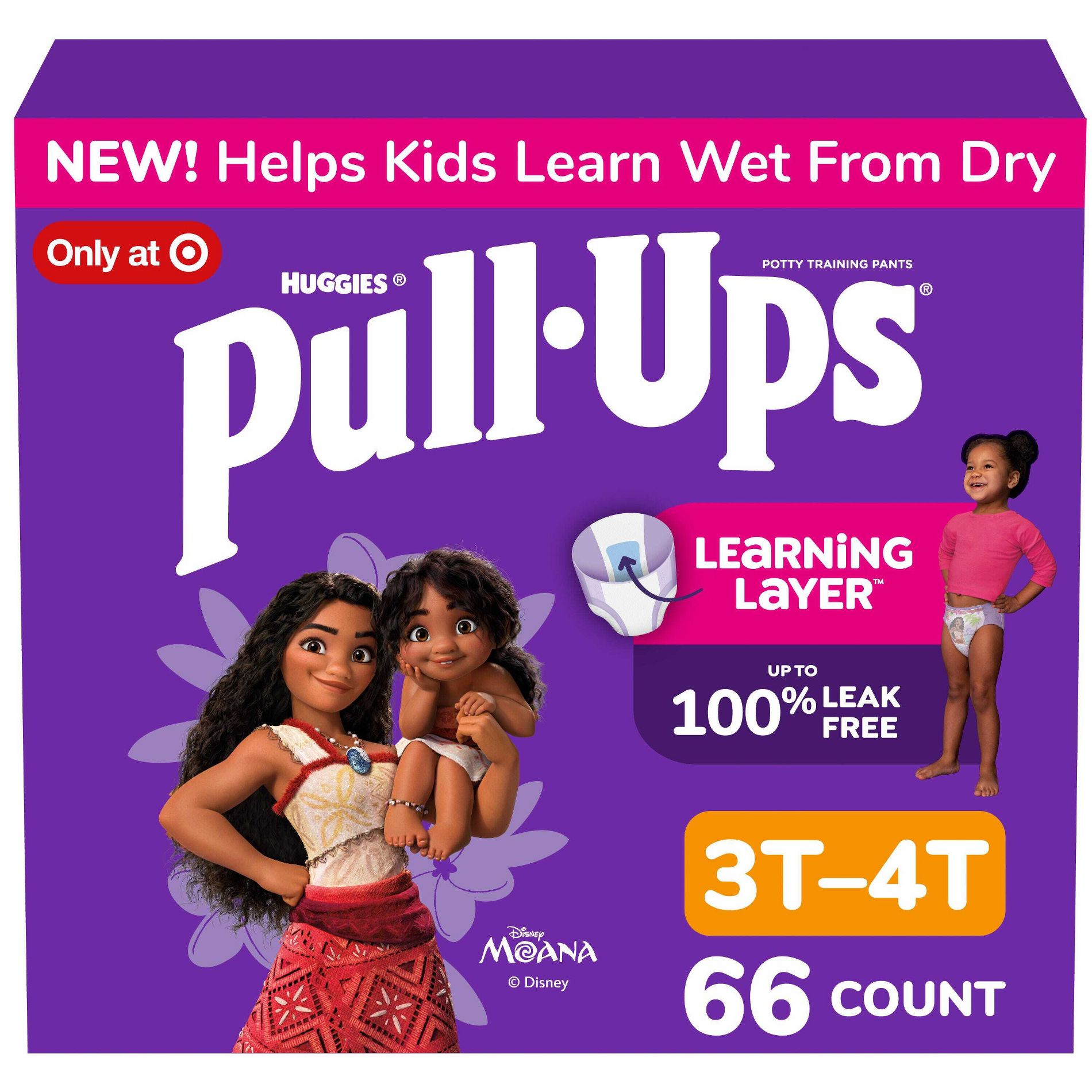 Pull-Ups Girls' Learning Designs Training Pants - Size 3T-4T - 66ct: Elastic Stretch Sides, Tear Away Sides, Leak Guards, No Fragrance Added