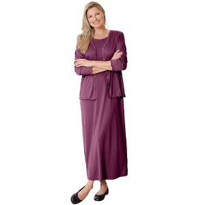 Woman Within Plus Size Lettuce Trim Knit Jacket Dress - 1 of 4