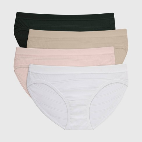 Hanes Premium Women's 4pk Breathable Ribbed Bikini Underwear -  White/beige/black M : Target