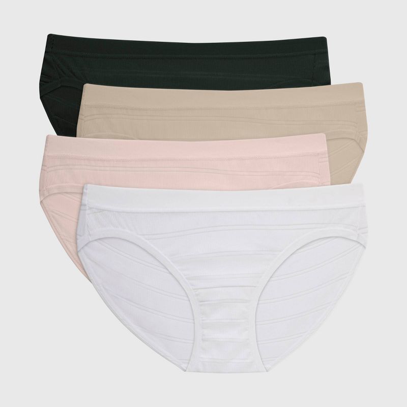 Hanes Premium Women's 4pk Breathable Ribbed Bikini Underwear - White/Beige/Black, 1 of 5