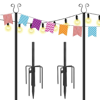Snynuxx 8.9ft String Light Pole 4 Prong Fork Pole Stand, Outdoor Light Strings Pole Stand Cafe Wedding Light Deco,Black