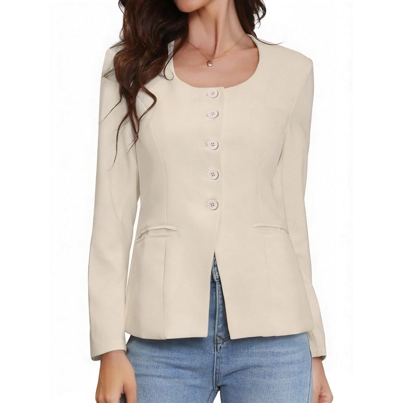 INSPIRE CHIC Women's Button Down Scoop Neck Split Hem Business Casual Work Fitted Blazer Small Apricot