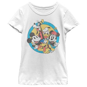 Girl's Disney Mickey & Friends Retro Circle Distressed T-Shirt - 1 of 4