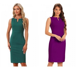 INSPIRE CHIC Women's V Neck Office Sleeveless Bodycon Midi Pencil Dress 2 Packs - 1 of 4