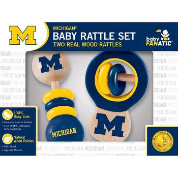 Baby Fanatic Wood Rattle 2 Pack - NCAA Michigan Wolverines Baby Toy Set