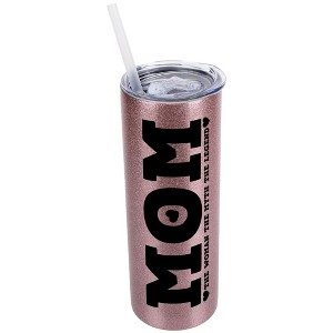 Elanze Designs Bubblegum Pink 20 Ounce Double Wall Stainless Steel Glitter Travel Tumbler With Sliding Lid And Straw, Mom The Woman The Myth The - 1 of 4