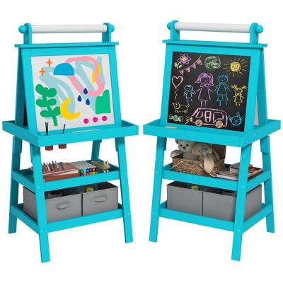 Kids Easel Including 100+ Accessories, Dual-Sided Wooden