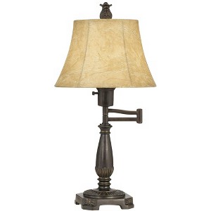 Regency Hill Traditional Accent Table Lamp Swing Arm 22.5" High Bronze Metal Faux Leather Bell Leather Shade for Living Room Family Bedroom - 1 of 4