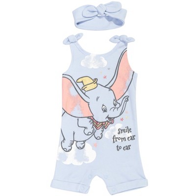 Image of Disney Fairies Disney Classics Dumbo Newborn Baby Girls Romper and Headband Dumbo Purple 6-9 Months