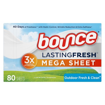 Bounce Lasting Fresh Mega Dryer Sheets, 80 ct, Outdoor Fresh & Clean Fabric Softener Sheets for Long Lasting Freshness