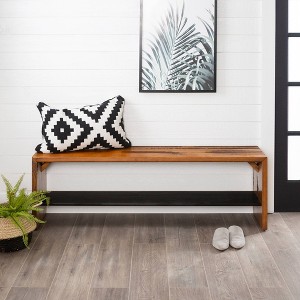 58" Solid Rustic Reclaimed Wood Entry Bench Honey - Saracina Home: Bottom Shelf, Seating for Hallway - 1 of 4