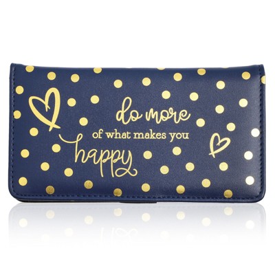 Juvale RFID Blocking Checkbook Cover, Blue Bifold Wallet with Foil Polka Dots, 7 x 3.75 Inches