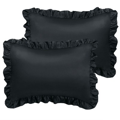 PiccoCasa Satin Oxford Envelope Closure Ruffle Trim Pillowcases 2 Pcs