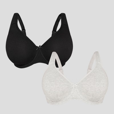 Fruit Of The Loom Women's Seamed Soft Cup Wirefree Cotton Bra 2-pack  Black/white 44d : Target