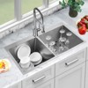 Kitchen Sink, Stainless Steel Sink - 33x22 Inch 50/50 Double Basin, 16 Gauge T-304 Topmount/Undermount Workstation with Strainers & Accessories - 2 of 4
