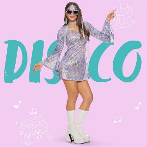 SYNCFUN 70s Costumes for Women, Purple Disco Costume with Sequin Dress, Headwear, Glasses for Halloween Party - 1 of 4
