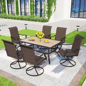 7pc Patio Dining Set with 360 Swivel Chairs & Rectangle Plastic Tabletop - Captiva Designs