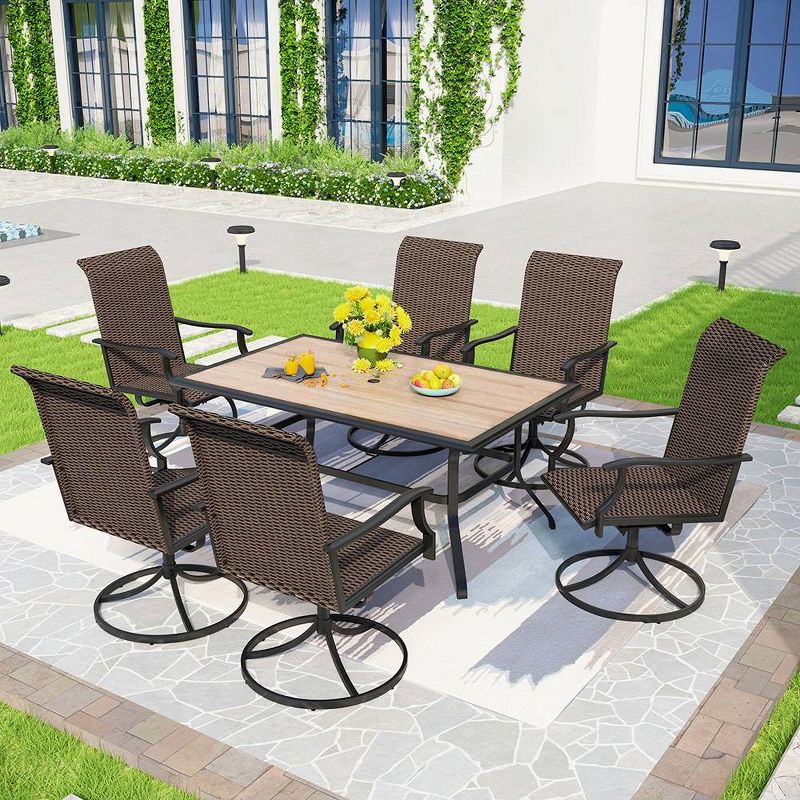 7pc Patio Dining Set with 360 Swivel Chairs &#38; Rectangle Plastic Tabletop - Captiva Designs, 1 of 10