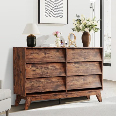 Vintage 6-Drawer Dresser - Bevel Design Wood Chest for Bedroom, Living Room & Entryway, Antique Style