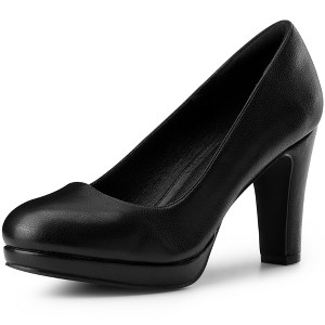 BLISSFUL STEP Women's Round Toe Platform Chunky Heel Pumps - 1 of 4
