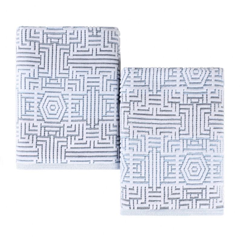 Cotton Modern Geometric Jacquard Soft Highly-Absorbent Bath Sheet Set of 2 by Blue Nile Mills, 1 of 11