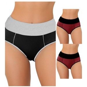 Allegra K Women's High Waist Tummy Control Color-Block Briefs 3 Packs - 1 of 4