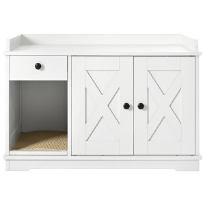 Gulches White Pet Houses - Farmhouse Style Cat Box Cabinet with Storage - 1 of 4