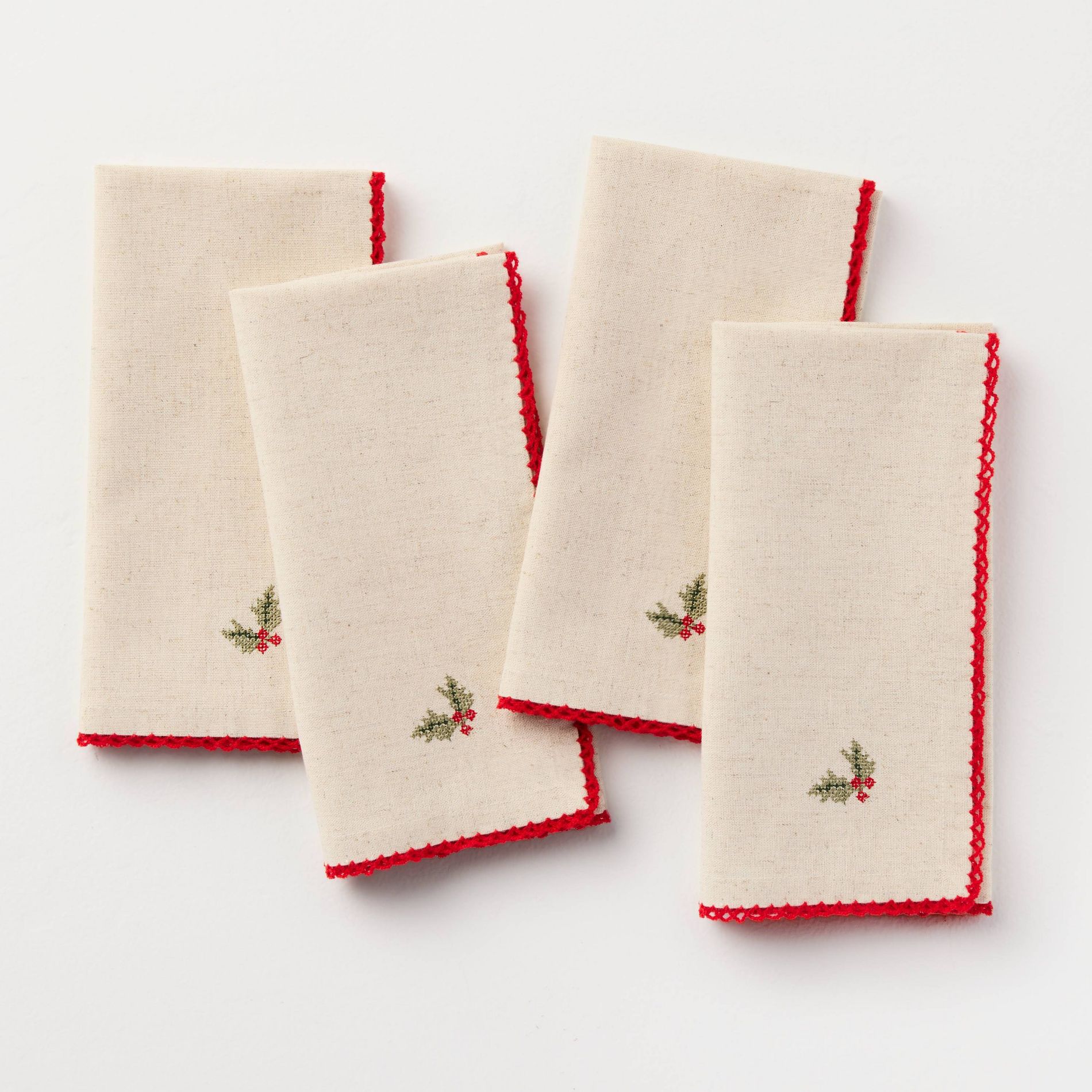 4ct Christmas Holly Cross Stitch Napkin - Hearth & Hand™ with Magnolia