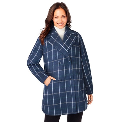 Roaman's Women's Plus Size Long Wool-blend Coat, 34 W - Navy : Target