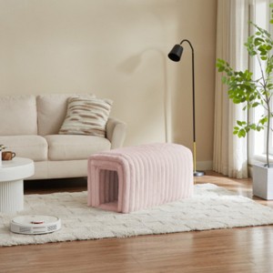 Ottoman Storage Bench With Arch Hollow,Pet Supplies Corduroy Bench,Upholstered Bench For The Living Room,Entryway And Bedroom-Cuddlewood - 1 of 4