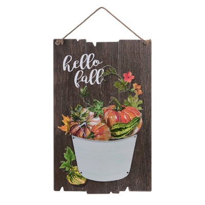 Transpac Wood 19 in. Brown Harvest Dimensional Bucket Wall Decor