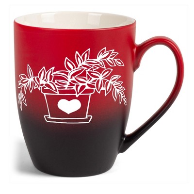 Elanze Designs Botanical Foliage Nature Coffee Cup Mug 12 Ounce Ceramic With Ombre Gradient Elegant Minimalist Inch Plant in Heart Planter Silhouette