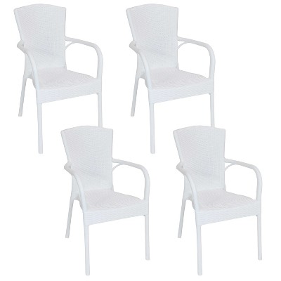 Sunnydaze Faux Wood Design Plastic All-Weather Commercial-Grade Segesta Indoor/Outdoor Patio Dining Chair, White, 4pk