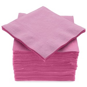 SparkSettings Pink Beverage Napkins, 5” x 5” 2 Ply Paper Napkins, Pack of 100 - 1 of 4