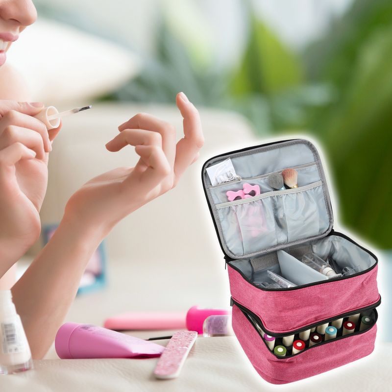 Unique Bargains Nail Polish Carrying Case Double Layer Nail Polish Organizer Case for Nail Polish and Manicure Tools Nylon 1 Pcs, 2 of 7