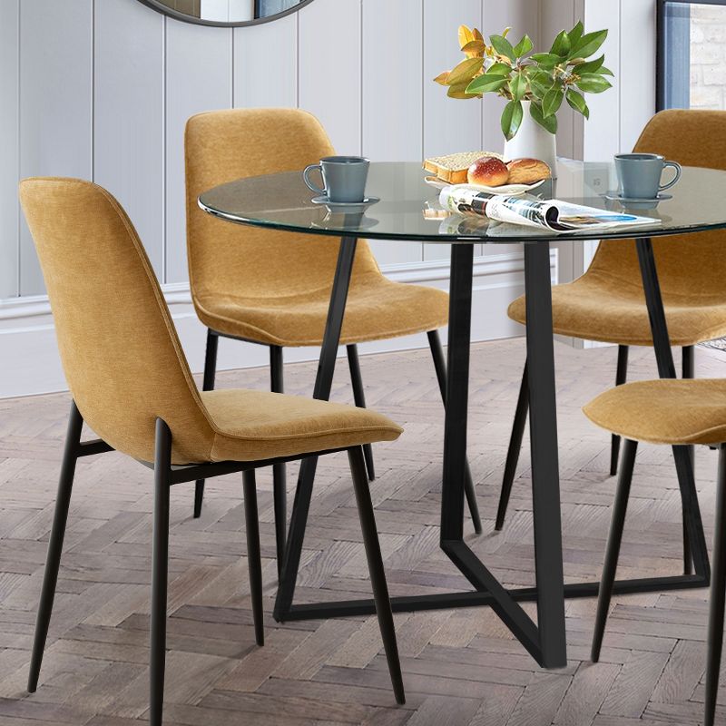 5-Piece Small Round Glass Dining Table Set For 4,Home Kitchen Round Table with Glass Tabletop and 4 Upholstered Armless Chairs-The Pop Maison, 4 of 11