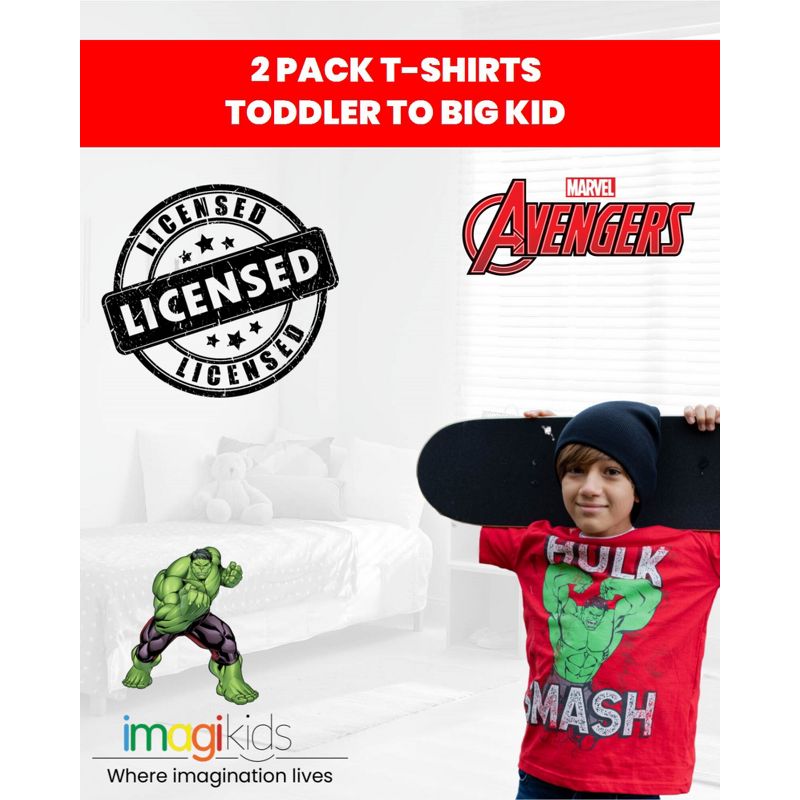 Marvel Avengers Spider-Man Black Panther Iron Man Hulk Captain America  2 Pack Graphic T-Shirts Toddler to Big Kid, 4 of 8