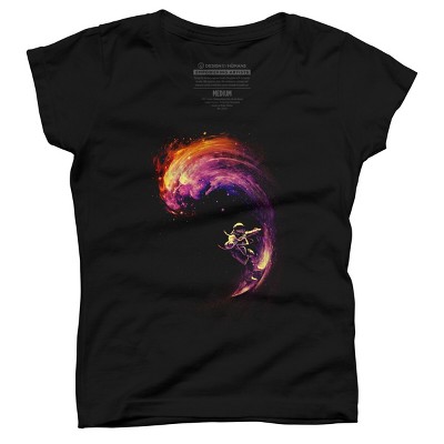 Girl's Design By Humans Space Surfing By nicebleed T-Shirt