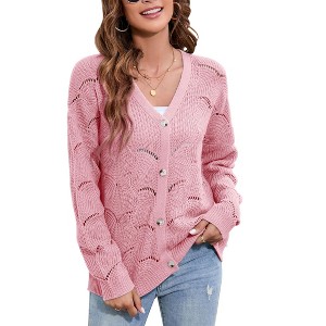 Women's Lightweight Crochet Cardigan Long Sleeve Hollow Out Kint Sweaters - 1 of 4