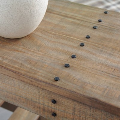 Transitional Light Brown Solid Wood Sofa Table with Open-Slat Storage