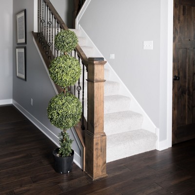 Elegant Outdoor 4' White-Lit Plastic Boxwood Topiary in Pot