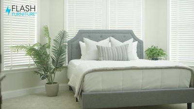 Transitional Beige Full Platform Bed with Tufted Nailhead Trim Headboard