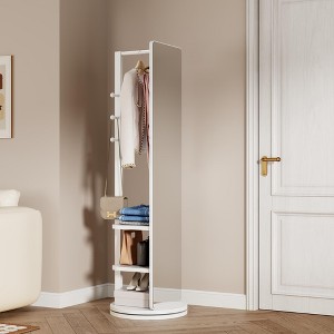 KWPZQEB 360¡ã Rotating Standing Mirror Full Length with Coat Rack, Freestanding Higher Full Length Mirror with Hook & Storage Shelves for Cloakroom - 1 of 4