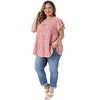 Women's Plus Size 1950s Gingham Crew Neck Flare Short Sleeves Summer Babydoll Blouse - Agnes Orinda - 3 of 4
